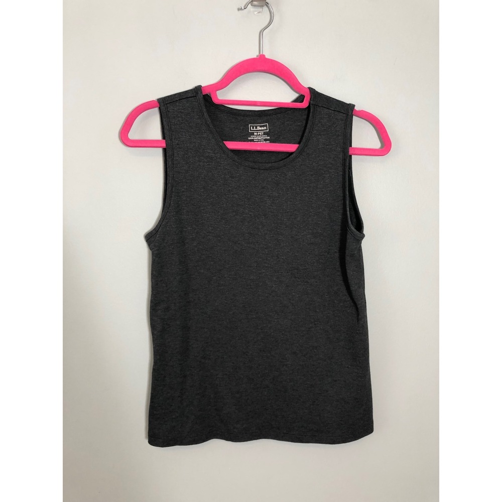 L.L. Bean Tank Top Women Medium Petite Gray Supima Cotton Sleeveless Crew Neck